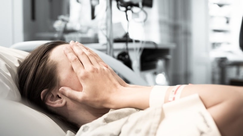 Woman undergoing xanax withdrawal in the hospital.