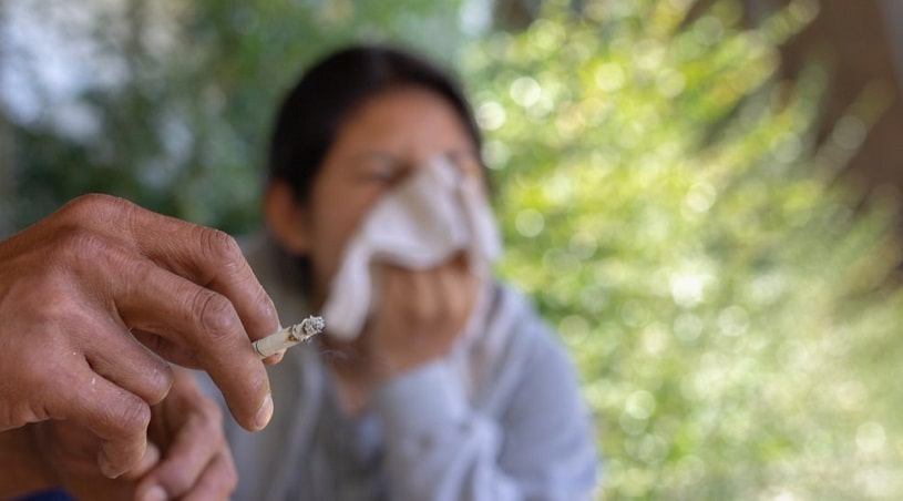 Woman exposed to secondhand smoke.