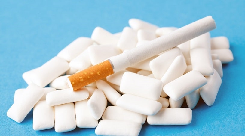 Nicotine gums and a cigarette.