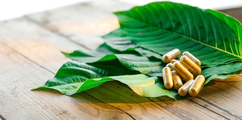 Kratom leaves and capsules.