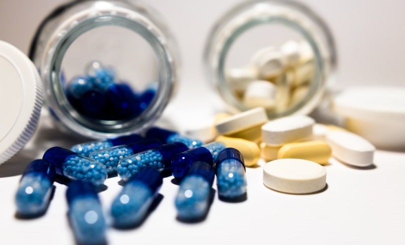 Prozac and Tramadol pills in the bottles.