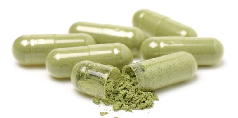 Kratom powder spilled out of the capsule.