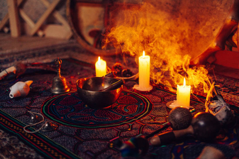 Shamanic drums before peyote ceremony.