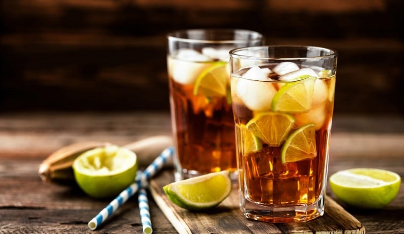 Caffeinated alcoholic beverages in glasses.