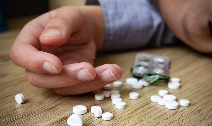 Man lying on the floor after Baclofen overdose.