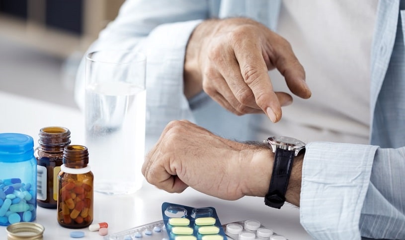 Doctor looking at the watch, time to take Clonidine.
