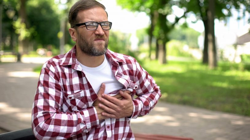 Man having chest pain from Narcan.