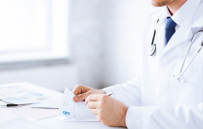 Doctor writing a Mobic prescription.