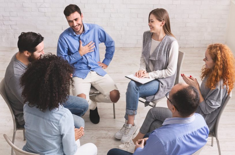 Opium addicted support group meeting.