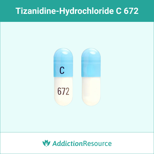 Blue and white C 672 tizanidine capsule