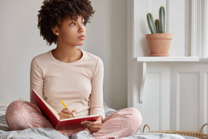 Woman writes rehab journal.
