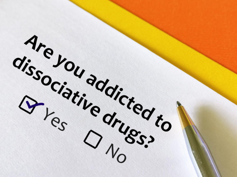 A question are you addicted to dissociative drugs on the white background.